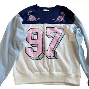 Floral Embroidered Women's Sweater - Pink and Blue